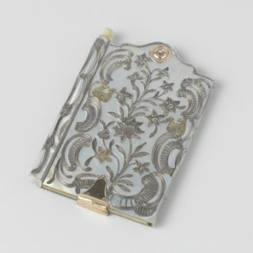 Notebook with mother-of-pearl binding with applied ornaments