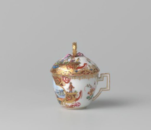 Lid of Cup, Multicolored Painted with River Landscapes