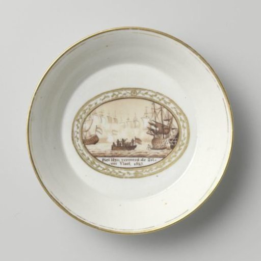 Saucer with an image of Piet Hein and the Silver Fleet