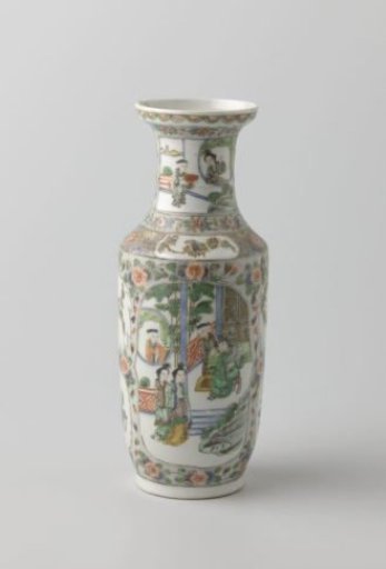 Vase with figures near a pavilion in panel decoration