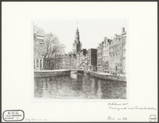 Photographic reproduction of a view of the Raamgracht with the Zuiderkerktoren