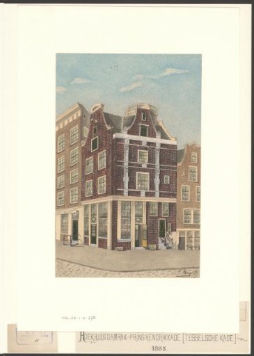 View of a corner house at the Damrak, corner of the Prins Hendrikkade and the so-called Huis met het Torentje