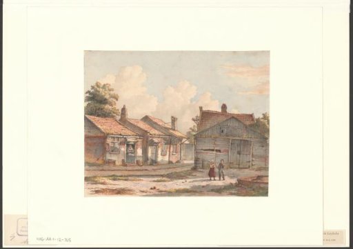 View of several houses at the foot of the De Roomolen mill