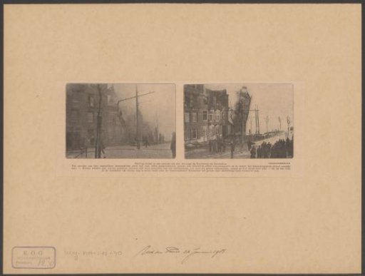 View of two burning buildings on the Admiraal de Ruijterweg