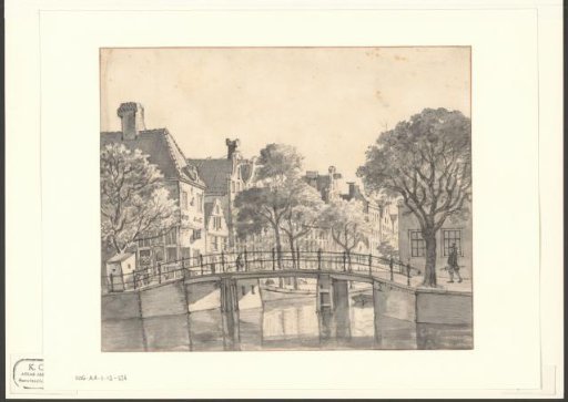 View of the bridge over the undredged Spui, looking towards the church on the Boommarkt