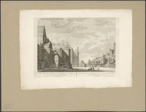 View of the Nieuwezijds Voorburgwal with the back of the Nieuwe Kerk and the Town Hall on the Dam