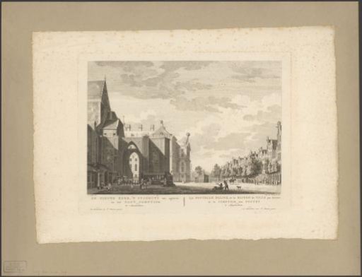 View of the Nieuwezijds Voorburgwal with the back of the Nieuwe Kerk and the Town Hall on the Dam