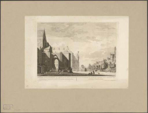 View of the Nieuwezijds Voorburgwal with the back of the Nieuwe Kerk and the Town Hall on the Dam