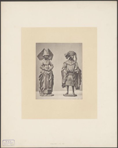 Two sculptures, possibly those that stood on the pillory of the old town hall of Amsterdam