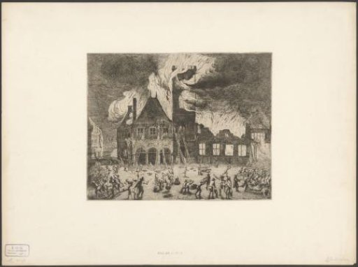 View of the fire in the old town hall of Amsterdam