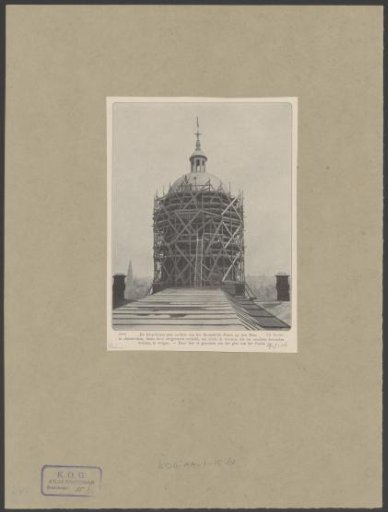 View of the dome tower of the Palace on the Dam in the scaffolding