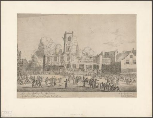 View of the fire in the old town hall of Amsterdam