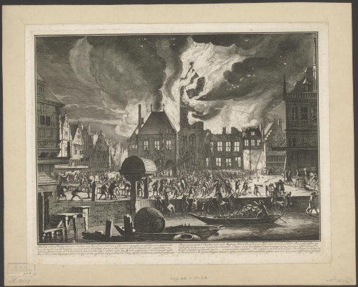 View of the fire in the old town hall of Amsterdam