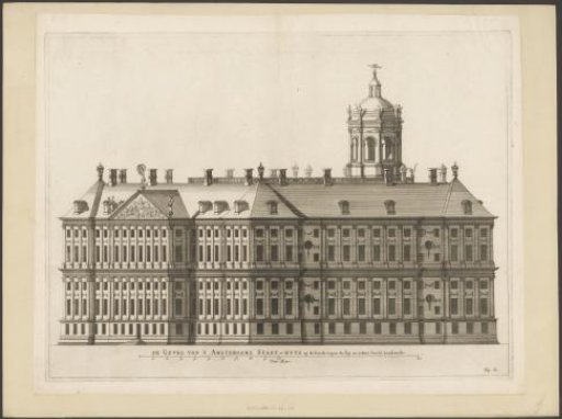 Rear and side facades (west and south sides) of the Town Hall on the Dam