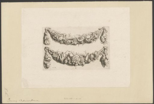 Two festoons with shellfish and shells in the eastern gallery of the Town Hall on the Dam