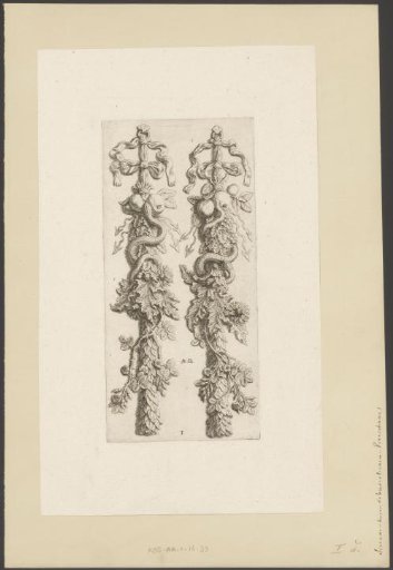 Two pilaster festoons with apples, snakes and leaves from the Courtroom of the Town Hall on the Dam