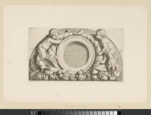 Lunette with putti, roosters, and cornucopias in the western gallery of the Town Hall on the Dam