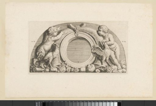 Lunette with putti, roosters, and cornucopias in the western gallery of the Town Hall on the Dam