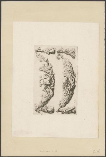 Two festoons with attributes of Mercury and leaves in the southern gallery of the Town Hall on the Dam