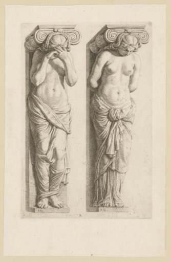 The two left caryatids from the Courtroom of the Town Hall on the Dam
