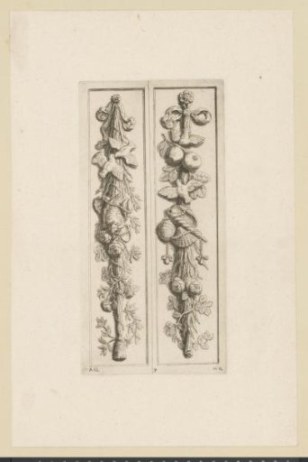 Two pilaster festoons with doves, shells, and pearl necklaces in the northern gallery of the Town Hall on the Dam