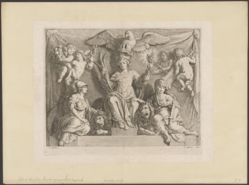 Sculpture group with an allegory of the Strength of Amsterdam on the east side of the Burgerzaal in the Town Hall on the Dam