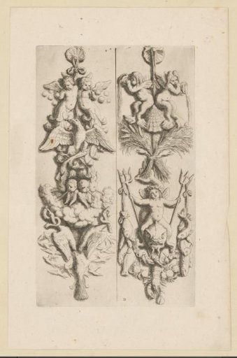 Festoons with attributes of the personifications of the elements Air (west side) and Water (east side) in the Burgerzaal of the Town Hall on the Dam