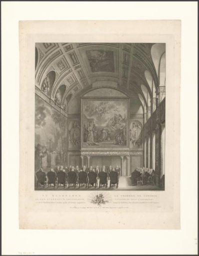 View of the annual meeting of the Amsterdam vroedschap in the Raadkamer in the Stadhuis op de Dam on 28 January