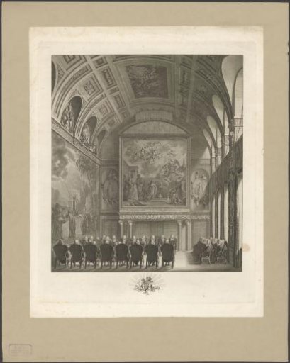 View of the annual meeting of the Amsterdam vroedschap in the Raadkamer in the Stadhuis op de Dam on 28 January