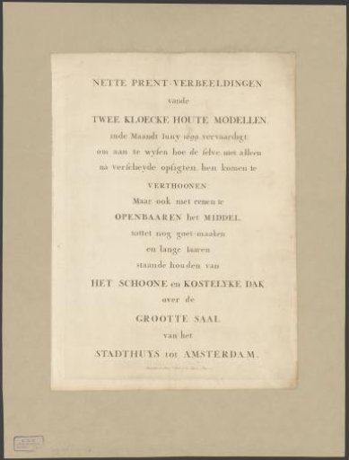 Title page for: Nette Prent-Verbeeldingen vande Twee Kloecke Houte Modellen (...), [1660-1695]