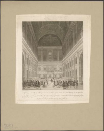 View of the west side of the Burgerzaal in the Town Hall on the Dam during a ball