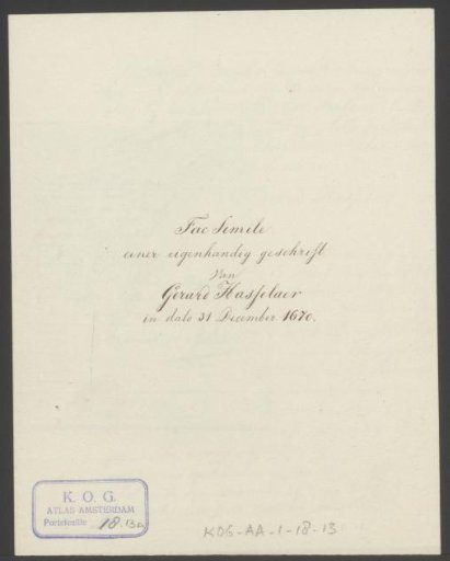 Facsimile, Handwritten Transcript and Information on and about a Writing by Gerard Hasselaer