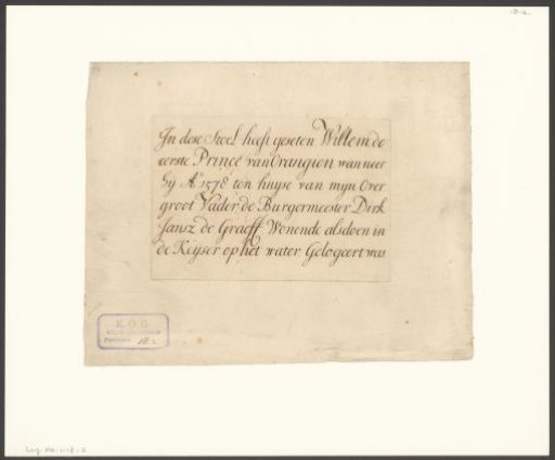 Text Leaf on the Use of an Armchair by William of Orange, Owned by Mayor Diederik Jansz. Graeff