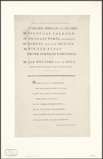 Eulogy on the serving schepenen in 1787