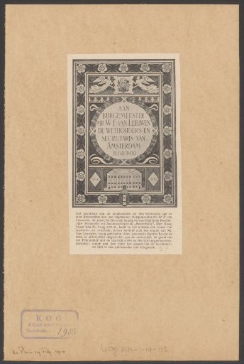 Gift to Wilhelmus Frederik van Leeuwen on the occasion of his farewell as mayor