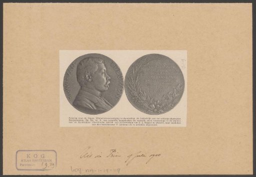 Front and back of a medal with the portrait of Wilhelmus Frederik van Leeuwen