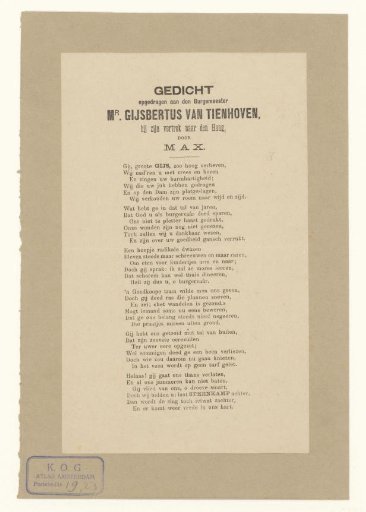 Poem of praise for Gijsbert van Tienhoven