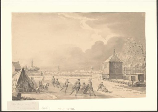 Winter landscape with skaters outside Amsterdam