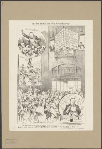 Crowd in front of the building of the Amsterdamsche Courant during the announcement of the election results