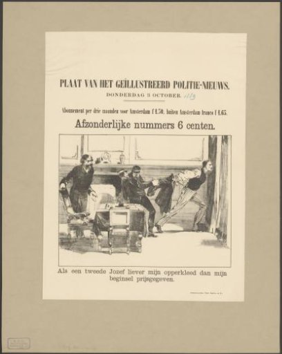 Two Men Pulling the Coat Off a Running Man in the Presence of Gijsbert van Tienhoven in an Interior with a Table and Chairs