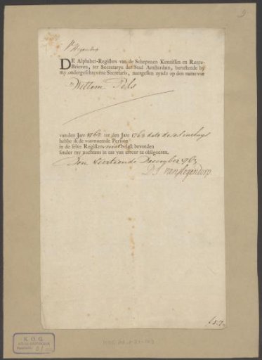Exemption from tax for Willem Pels for the years 1762 and 1763