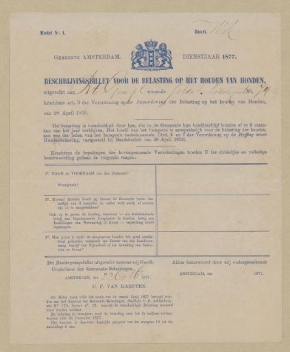 Dog tax notice in the name of Bernard te Gempt