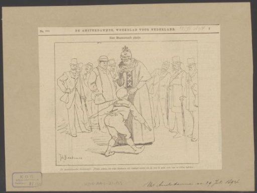 Public watching as the city maiden of Amsterdam scolds a boy