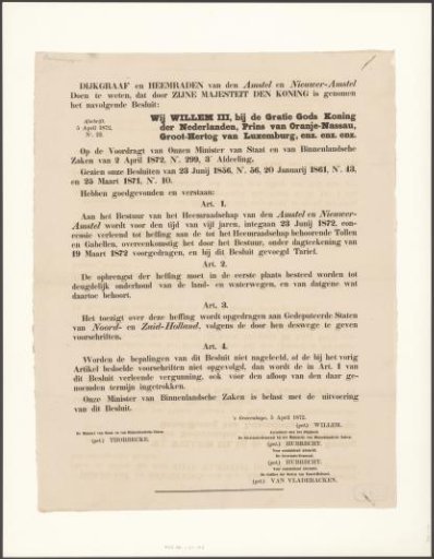 Royal decree on levies and tolls for the water board Amstel and Nieuwer-Amstel (Amstelveen)