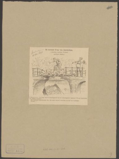 Amsterdam's city maiden crosses the Keizersgracht via a bridge made of three politicians