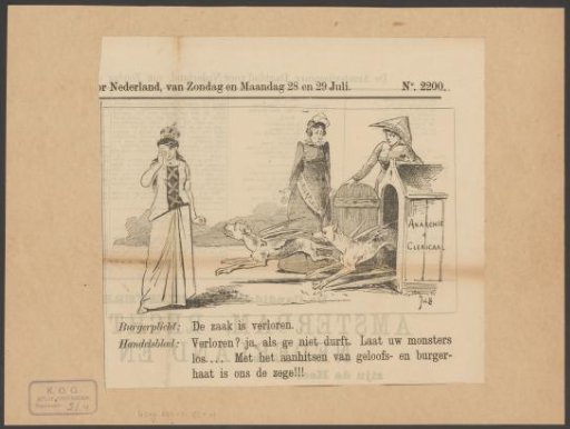 Two women let two winged dogs storm a weeping Amsterdam city maiden