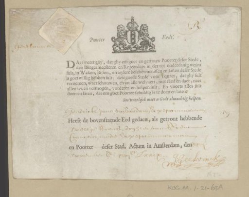 Oath of Burgher by Hendrick Jansz. van Sardam