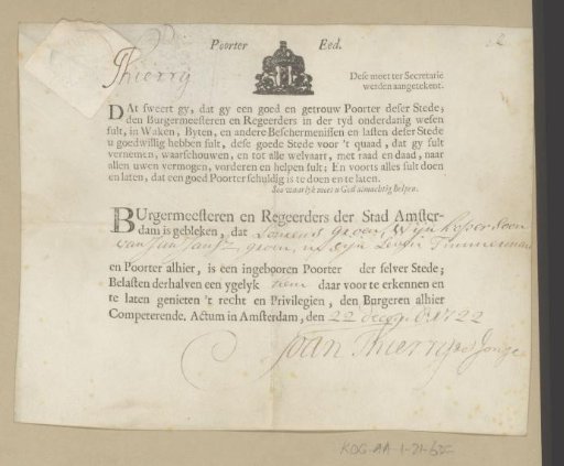 Oath of Citizenship of Laurens Groen