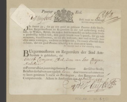 Oath of Citizenship of Jacob Campen