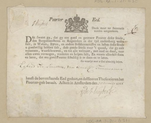 Oath of Citizenship of Egbert ter Smitten